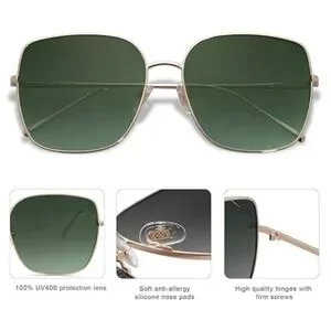Oversized Square Metal Frame Sunglasses Flat Lens SJ1146 Green Buy SOJOS Trendy Oversized Square Metal Frame Sunglasses for  main image 4